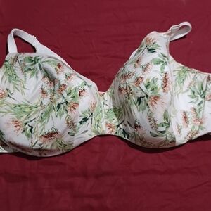 Cacique White and Green Floral Bra